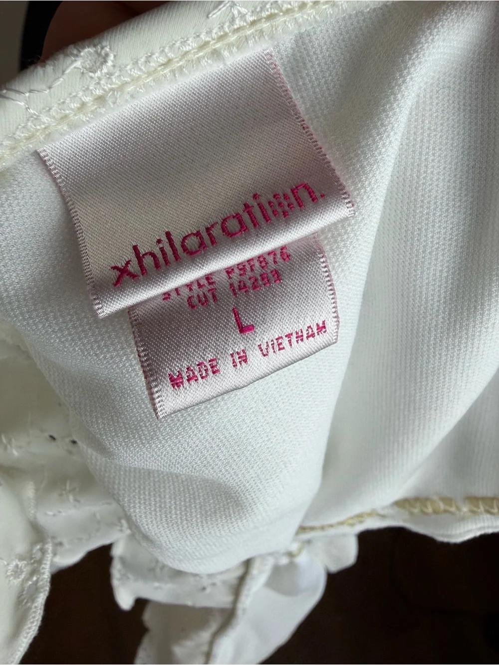 Vintage Y2K White Lace Eyelet Ruffle Halter Swim Top - Size Large Xhilaration